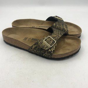 Birkenstock Women's Madrid Slide Flat Sandal Shiny Python Black Size 40